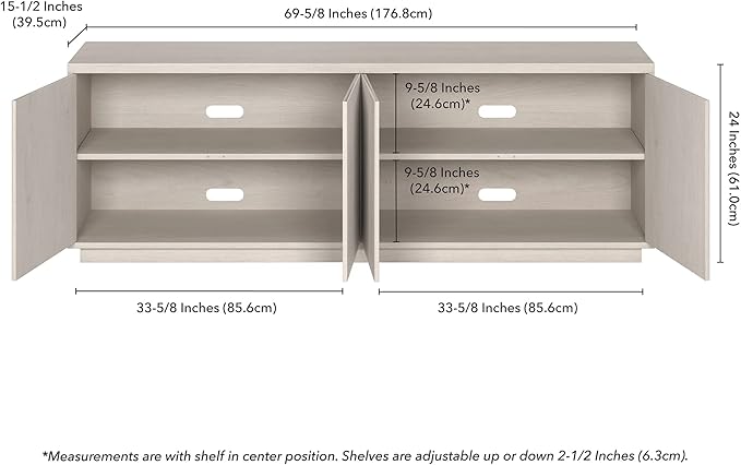 Henn&Hart Fluted TV Stand for TVs up to 75" with 2 Concealed Ribbed Storage Cabinets and Adjustable Shelves for Living Room, Family Room, or Office, Beech White