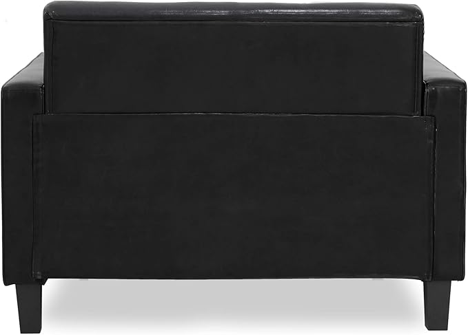 Furinno Brive Contemporary Tufted Faux Leather Loveseat/Sofa Couch for Living Room, Black Faux Leather