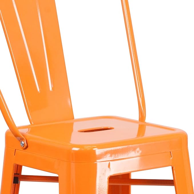 Flash Furniture Lily Commercial Grade 4 Pack 30" High Orange Metal Indoor-Outdoor Barstool with Removable Back