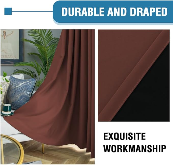 H.VERSAILTEX 100% Blackout Curtains for Bedroom Thermal Insulated Blackout Curtains Heat and Full Light Blocking Curtains for Living Room with Black Liner 2 Panels Set, 42 x 63 Inch, Rust