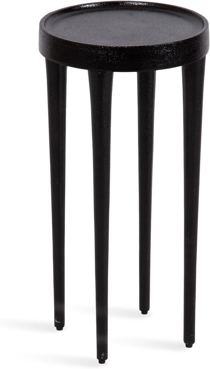 Kate and Laurel Rava Modern Metal Round Drink Table, 10 x 10 x 21, Black, Cast Aluminum Accent Table for Use as Indoor Plant Stand or Living Room Decor Piece