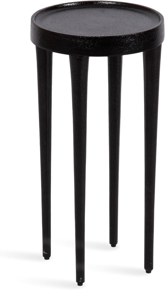 Kate and Laurel Rava Modern Metal Round Drink Table, 10 x 10 x 21, Black, Cast Aluminum Accent Table for Use as Indoor Plant Stand or Living Room Decor Piece