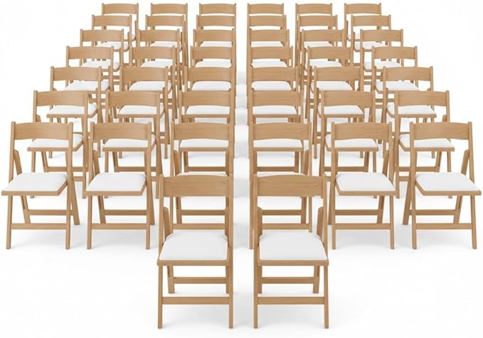 BTEXPERT Resin Folding Chair Vinyl Padded Seat Indoor Outdoor Lightweight Set for Home Event Party Picnic Kitchen Dining Church School Weddings- 50 Natural Chestnut