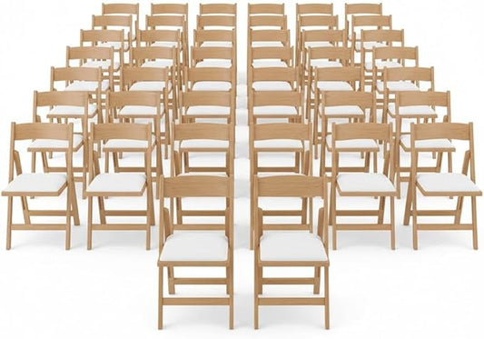 BTEXPERT Resin Folding Chair Vinyl Padded Seat Indoor Outdoor Lightweight Set for Home Event Party Picnic Kitchen Dining Church School Weddings Set of 100 Natural Chestnut