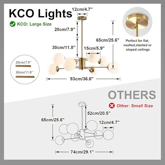 KCO Lighting 8-Light Glass Sputnik Chandelier Light Modern Gold Chandeliers Pendant Light Fixture Vintage Globe Ball Ceiling Flush Mount Light Fixture Kitchen Island