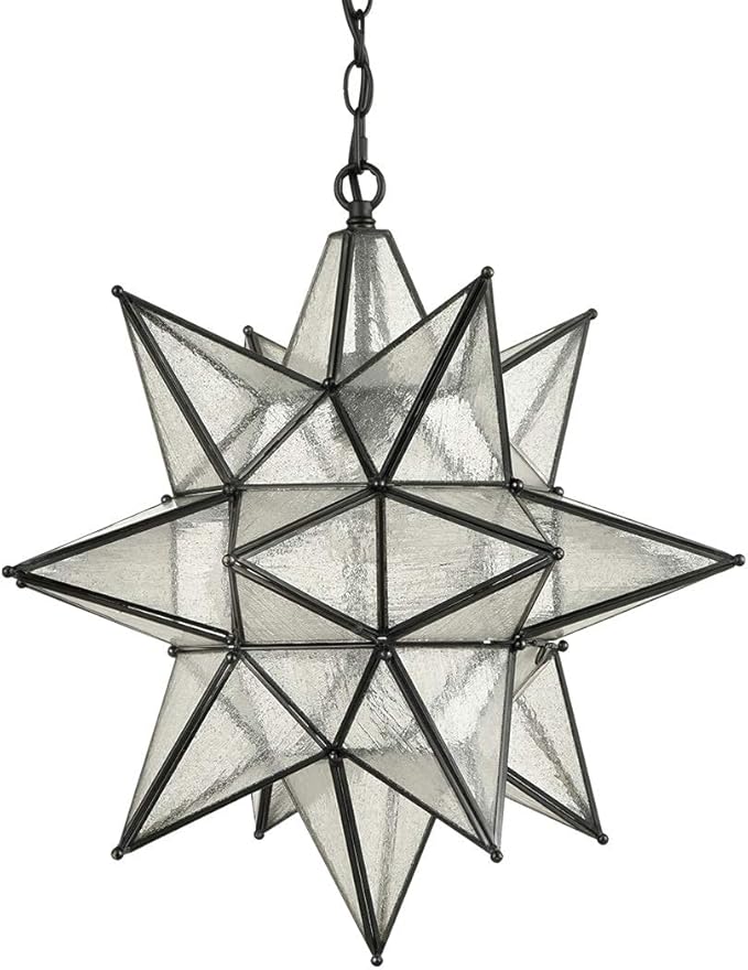 DIRYZON EUL 20 Inch Modern Moravian Star Pendant Lighting Seeded Glass Light on Chain