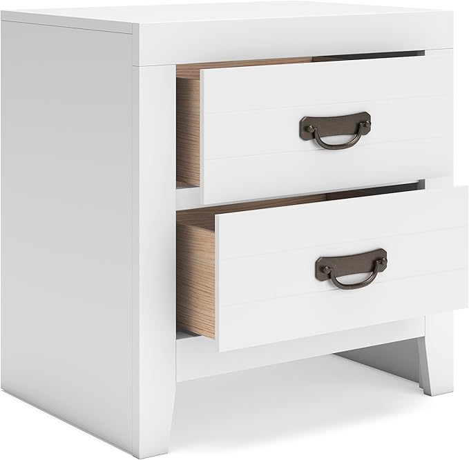 Signature Design by Ashley Binterglen Casual 2 Drawer Nightstand with Safety Stop, 23.63" Tall, White