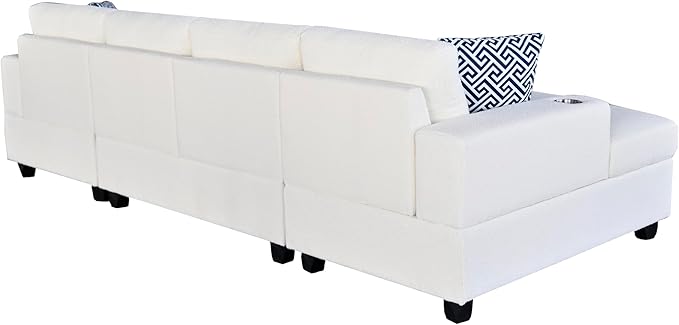 Ball & Cast 124" U-Shaped Sectional Sofa Couch for Living Room with Double Chaise,Cup Holders & Pillows,4 Seat Sherpa Upholstered Modern Modular Sectional Sofa Couches Set,for Home,Office,Beige