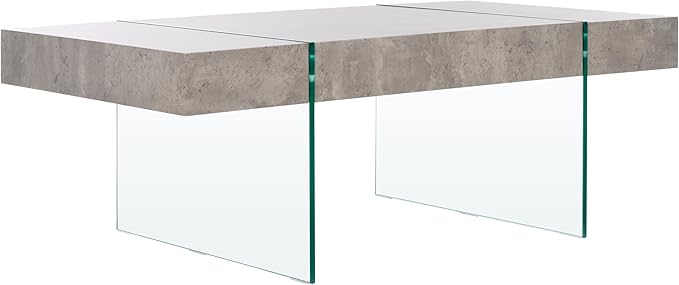 SAFAVIEH Home Collection Jacob Light Concrete Grey/Glass Leg Rectangle Coffee Table