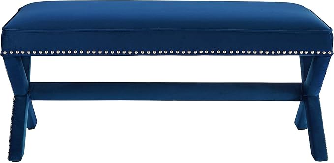 Modway Rivet Contemporary Modern Upholstered Velvet X-Base Accent Bench With Nailhead Trim In Navy