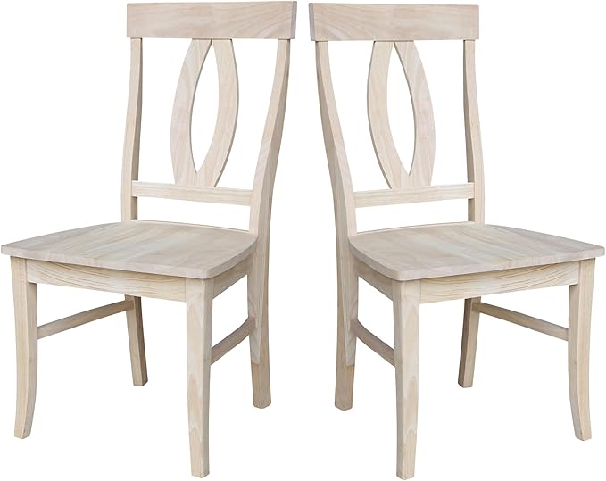 IC International Concepts, Set of Two Verona Dining Chairs, Unfinished, 225lbs wt capacity, Solid Real Wood, Sturdy Parawood, DIY, Paint/Stain Ready, Unfinished