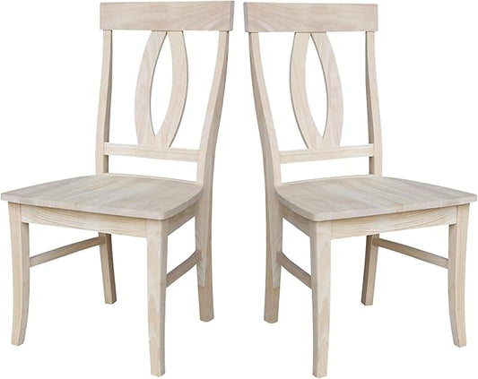 IC International Concepts, Set of Two Verona Dining Chairs, Unfinished, 225lbs wt capacity, Solid Real Wood, Sturdy Parawood, DIY, Paint/Stain Ready, Unfinished