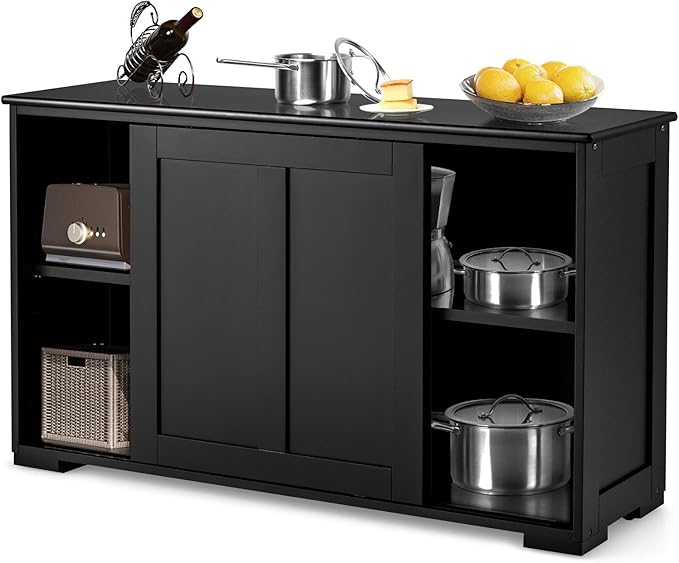 Graffy Kitchen Sideboard, Storage Buffet Cabinet W/ 2 Sliding Doors & Adjustable Shelf, Wooden Buffet Table for Stack or Side-to-Side Use, Ideal for Living Room, Entryway, 42" x 13" x 24.5" (Black)