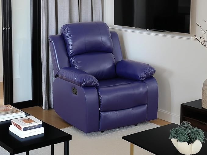 Bonded Leather Recliner Chair Contempary Manual Reclining Chair Living Room Furniture Accent Recliner with Overstuffed Arm & Back for Living Room/Bedroom/Office/Rv Car (Purple Blue, Chair)