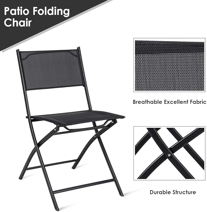 Giantex 4 PCS Folding Patio Chairs, Portable Camping Chair Set, Rust-Proof Steel Frame & Space Saving, Outdoor Patio Furniture for Deck Garden Pool Beach (Black)