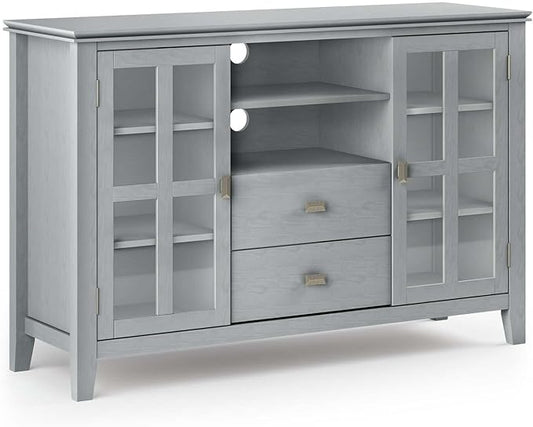 SIMPLIHOME Artisan TV Stand - 53 inch Wide Solid Wood Tall Media Console in Fog Grey, Contemporary Entertainment Center for Living Room for TVs up to 60 Inches with Drawers and Cable Management
