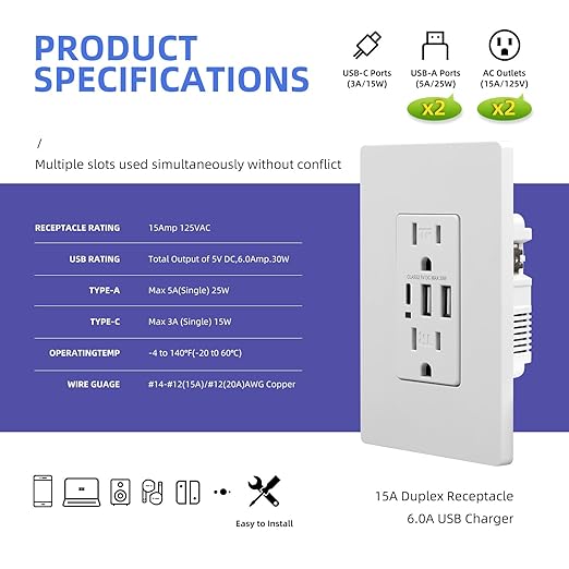 4pcs Smart Plug Mini Bundle with 4pcs 6.0A USB C Wall Outlet