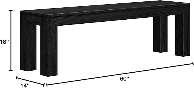 Plank+Beam 60 Inch Dining Bench for Dining Room, Bench for 72 Inch Table Kitchen Dining Seat, Wooden Outdoor Bench, Solid Wood Entryway Bench, Black Wirebrush