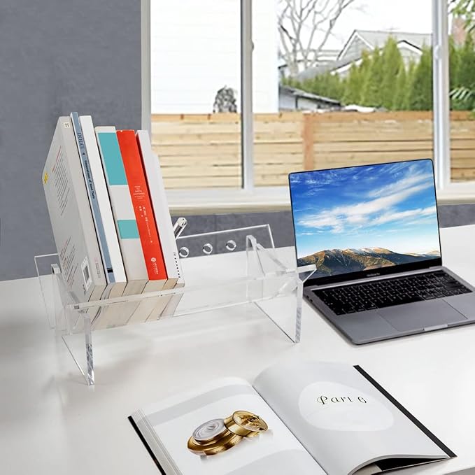 Sumerflos Acrylic Desktop Bookcase, Book Storage Organizer Bookshelves, Clear Mordern Tabletop Storage Rack for Office Home Shelf Display for Cd/Magazine/Book - Clear