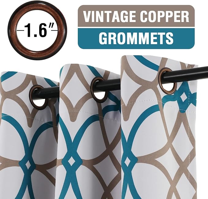 H.VERSAILTEX Blackout Curtains Printed Design 108 Inch Length 2 Panels Set Thermal Insulated Curtains for Bedroom Living Room Geometric Modern Grommet Window Drapes - Teal and Taupe