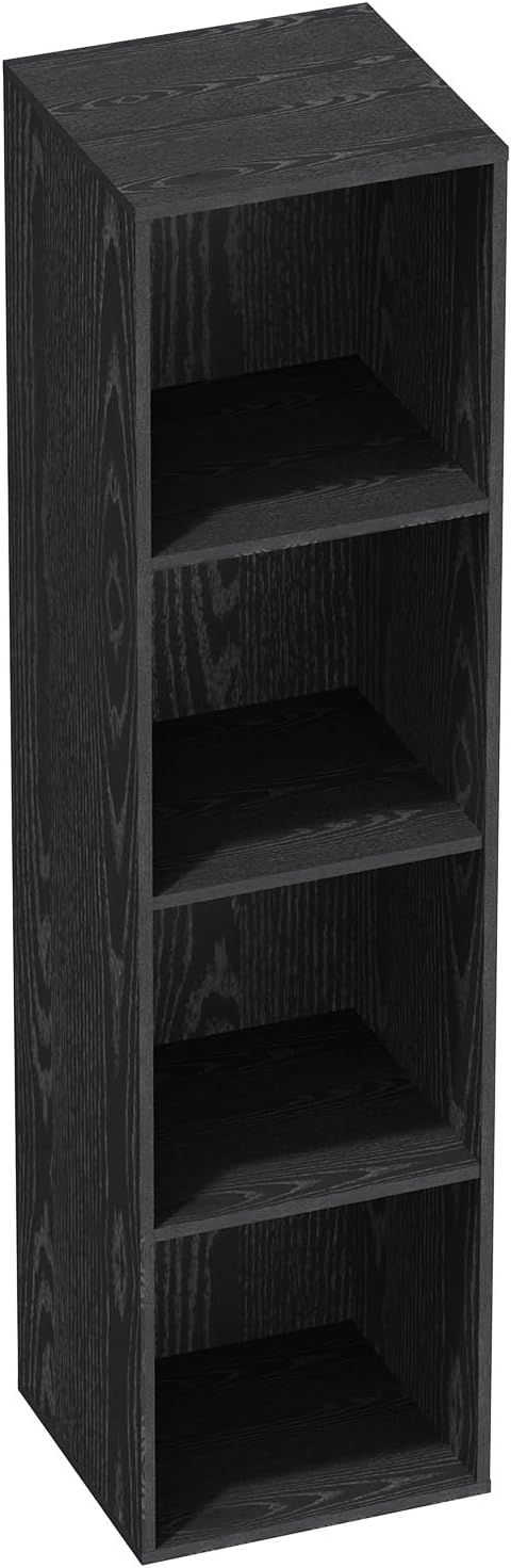 4 Tier Bookshelf, Freestanding Corner Storage Shelve Book Case for Narrow Space, 4 Cube Storage Organizer Small Bookcase for Home Office Living Room (Black, 4 Cube)