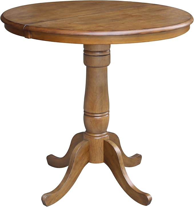 36" Round Top Pedestal Table With 12" Leaf - 28.9"H - Dining Height, Pecan