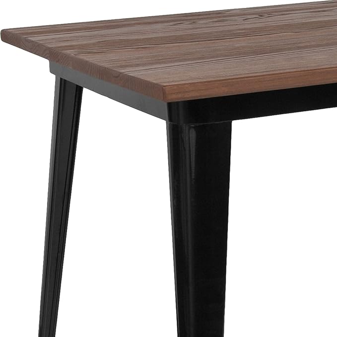 Flash Furniture Kenneth 30.25" x 60" Rectangular Black Metal Indoor Table with Walnut Rustic Wood Top