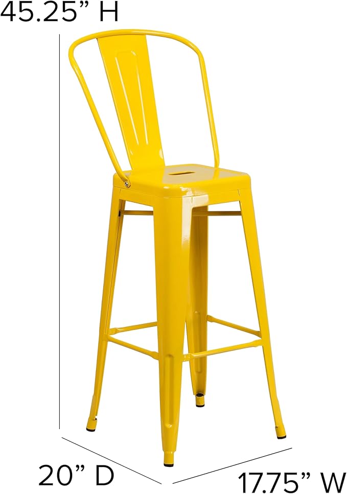 Flash Furniture Lily Commercial Grade 4 Pack 30" High Yellow Metal Indoor-Outdoor Barstool with Removable Back