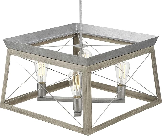 Progress Lighting 4 Light Chandelier, Rustic Farmhouse Style Modern Hanging Light Fixture for Kitchen and Dining Room, Briarwood Collection, Galvanized