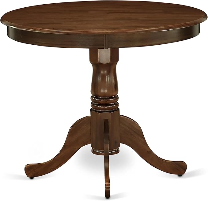 East West Furniture ANAB5-AWA-05 5 Piece Kitchen Table & Chairs Set Contains a Round Dining Room Table with Pedestal and 4 Upholstered Chairs, 36x36 Inch, Antique Walnut