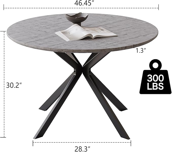 ALBAD 46.4" Round Dining Table, Mid Century Modern Round Dining Room Table for 4-6 with Metal Legs, Easy Assembly Coffee Table, Space-Saving Design for Kitchen and Dining Room