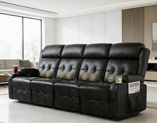 Recliner Sofa, Massage Reclining 4 Seater Sofa Sets Heavy Weight Capacity, RV Loveseat Couch Clearance with Storage, Cup Holders, Wall Hugger Recliners for Living Room & RV Campers