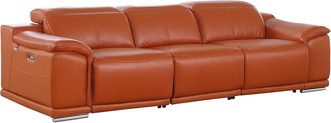 Blackjack Furniture Venice Top Grain Italian Leather Recliner 5 Seater 4 Power Reclining Seater 2 Piece Sofa Set with Adjustable Headrests Modern Seating Sofa and Loveseat for Living Room , Camel