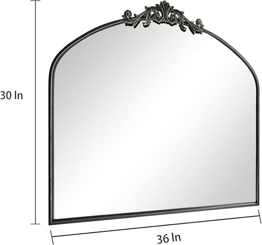 Black Vintage Wall Mirror Window Decorative Traditional Mirrors Antique Arched Farmhouse for Living Room Bedroom Entryway Bathroom Vanity (29 * 36 * 1.2,Black)