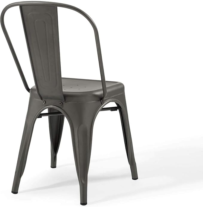 Modway Promenade Industrial Modern Steel Metal Bistro Dining Chairs in Gunmetal - Set of 2