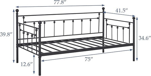 VECELO Daybed Frame, Twin Size Metal Platform Bed with Headboard,Heavy Duty Steel Slats Support for Living Room Bedroom Guest Room, Easy Assembly