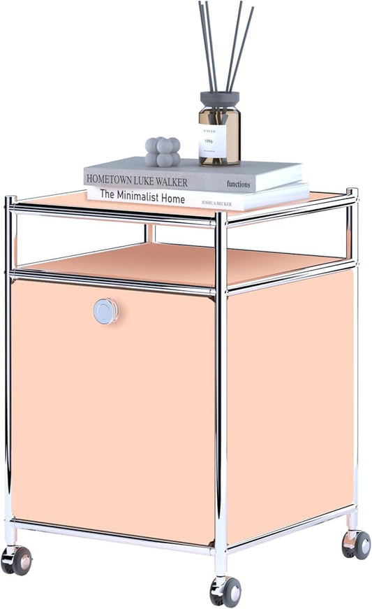 Matte Storage Cart with Flap Door, Large Capacity Storage Cart with Detachable Wheels, DIY Modern Home Furnishing, Great for Home, Office, Bedroom, Kitchen (Matt Pink)