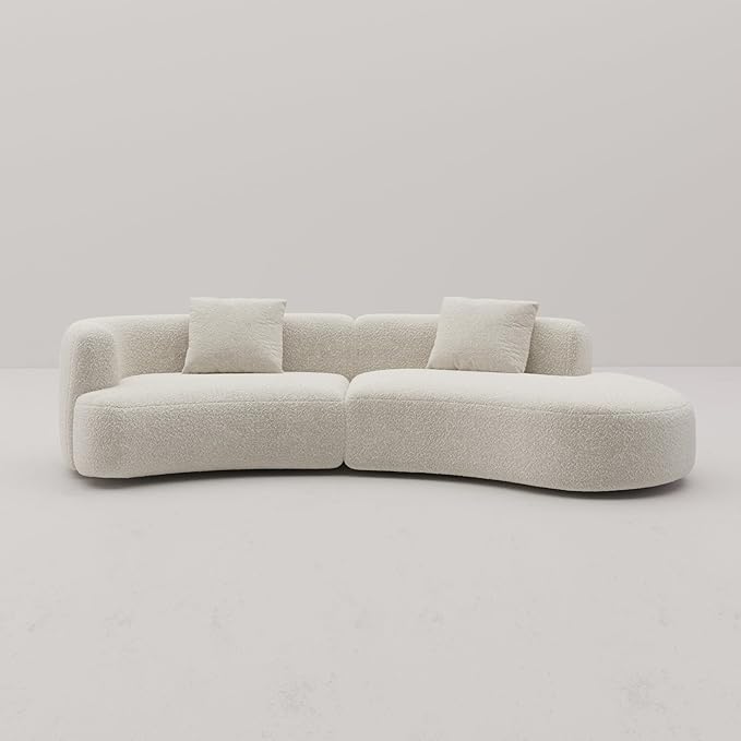 Acanva Modern Curved Sectional Living Room Couch, Minimalist Comfy Boucle Fabric Modular Sofa for Apartment, Home Office, 114" W Right Hand Facing, White