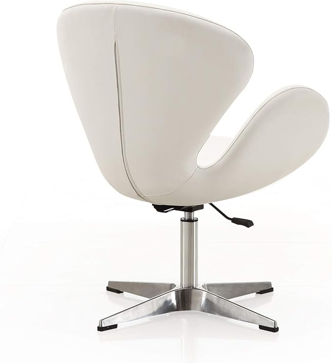 Manhattan Comfort Raspberry Adjustable Swivel Accent Chair with 360° Turn, Polished Chrome Base, Modern Retro Design, Versatile Seat Ideal for Any Room, Set of 1, White