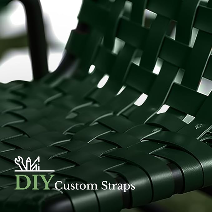 1.5" Wide x 20' Roll Vinyl Strap for Patio Chairs, Lawn Furniture, and Deck Chairs, Make Your Own Replacement Straps, Plus 20 Free Fasteners, (Green)
