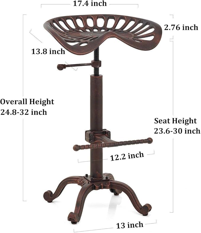 LOKKHAN Tractor Seat Bar Stool-Rustic Industrial Bar Stool-Farmhouse Cast Iron Swivel Stool-Counter Height Adjustable-Extra Tall Pub Height-24-31 inch (Coppery Brown)