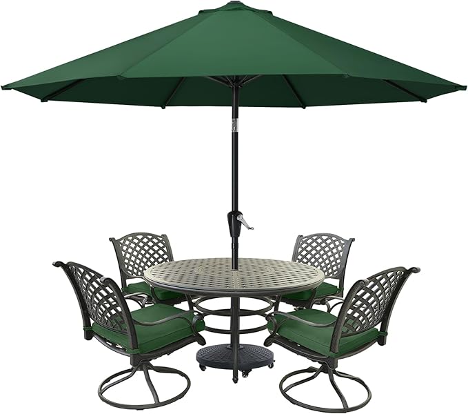 MASTERCANOPY 10FT Patio Umbrella with Push Button Tilt and Crank, Outdoor Market Umbrella with 8 Sturdy Ribs, UV Protection & Waterproof for Garden, Deck, Backyard, Pool (Forest Green)