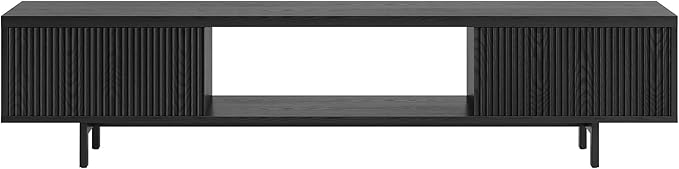Henn&Hart Fluted TV Stand for TVs up to 78" with 2 Ribbed Side Storage Cabinets and Open Center Storage for Living Room, Family Room, or Office, Natural Black