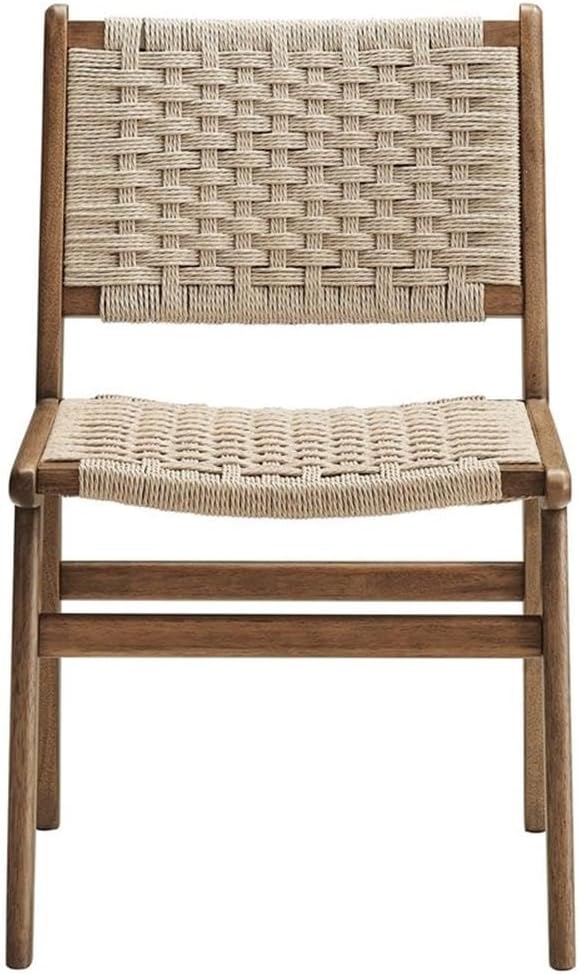 Modway Saoirse Woven Rope Wood Dining Side Chair in Walnut Natural