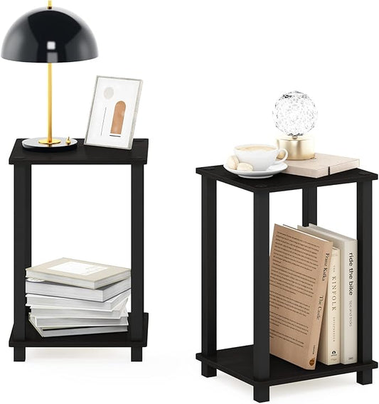 Furinno Simplistic End Table, 2-Pack, Espresso/Black