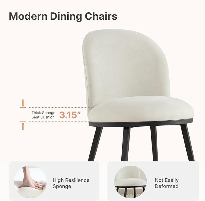 Dining Chairs Set of 4, Fabric Upholstered Dining Room Chairs with Ergonomic Backrest & Metal Legs, Modern Kitchen Side Chairs for Home, Restaurant, and Café, Dove, 2 Boxs