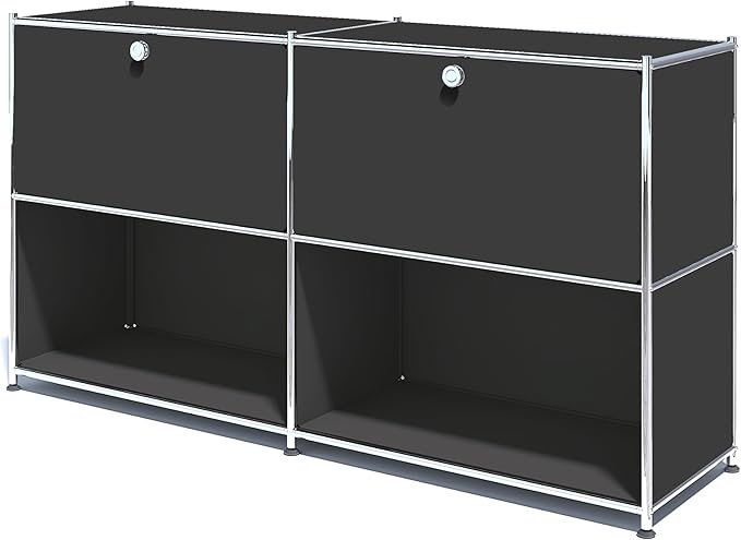 Metal Sideboard with 2 Flap Doors, DIY Modern Home Furnishing,Perfect for Home, Office, Kitchen, Hallway,Foyer Organization(Black)