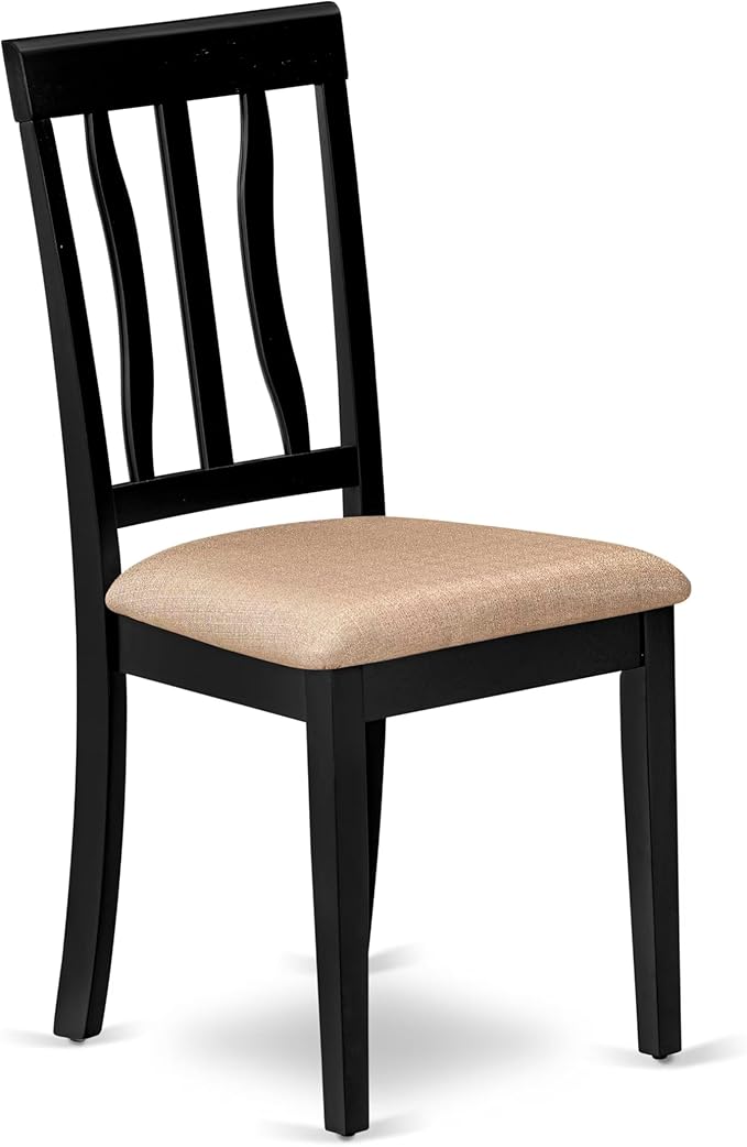 East West Furniture ANC-BLK-C Antique Dining Chairs - Linen Fabric Upholstered Wood Chairs, Set of 2, Black