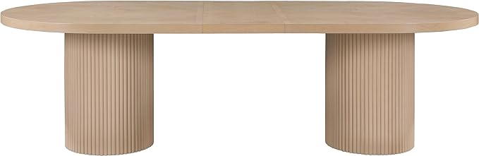 Meridian Furniture 725Oak-T Belinda Collection Mid-Century Modern Solid Wood White Oak Veneer Dining Table, Oval Design, Fluted Bases, 2 Leaves Included, 90"/106.5"/123" W x 47.5" D x 31" H, White