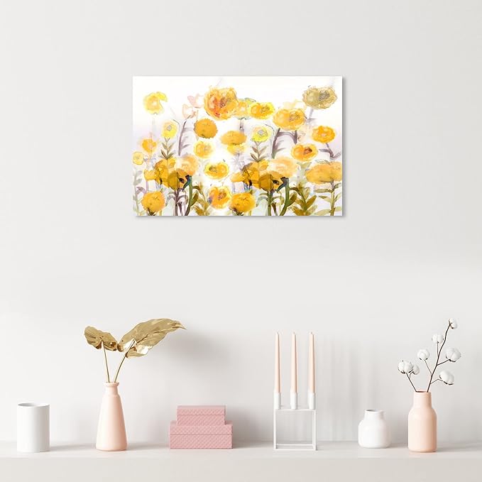 The Oliver Gal Artist Co. Floral and Botanical Wall Art Canvas Prints 'Bella Garden Poppy Yellow' Gardens 24" x 16"
